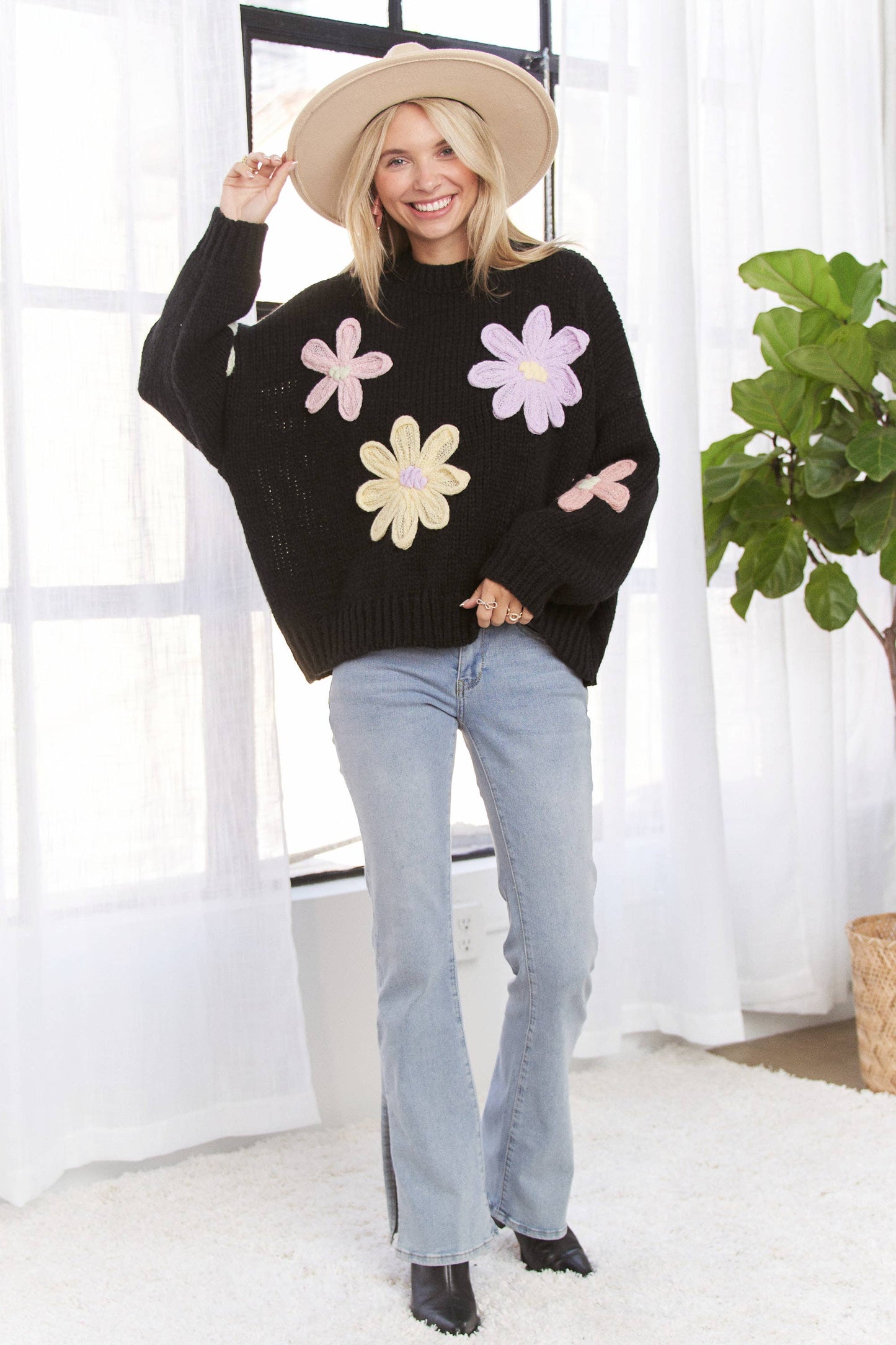 Floral Pullover Knit Sweater