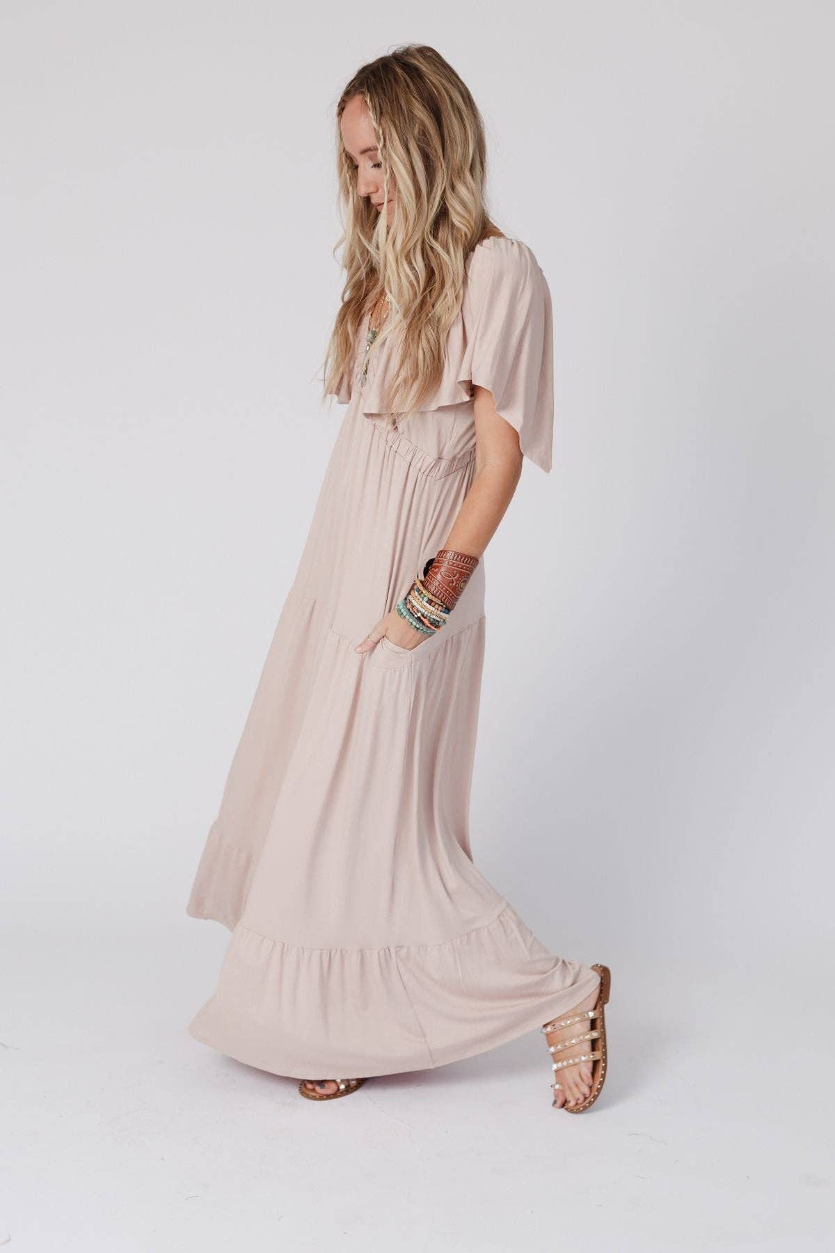 On Repeat Open Back Ruffle Maxi Dress