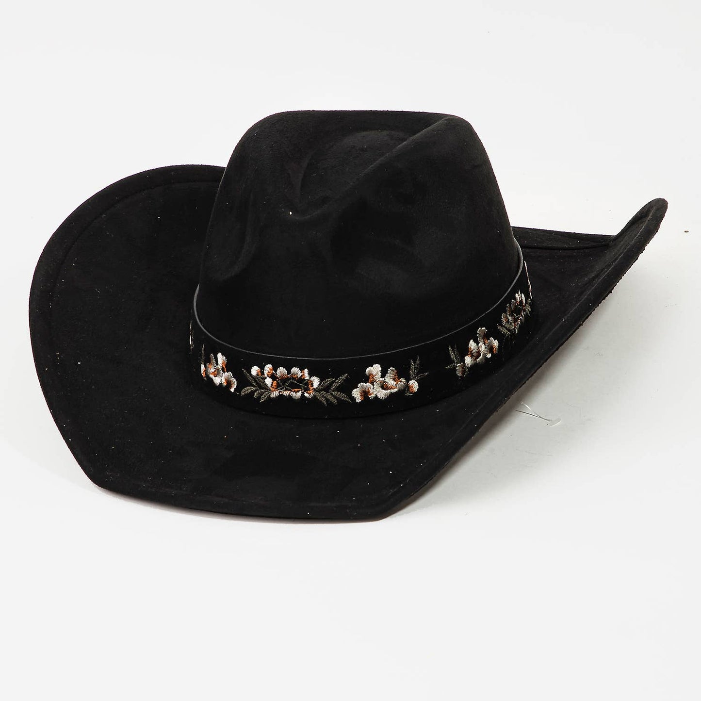 Boho Embroidered Floral Cowboy Hat Black