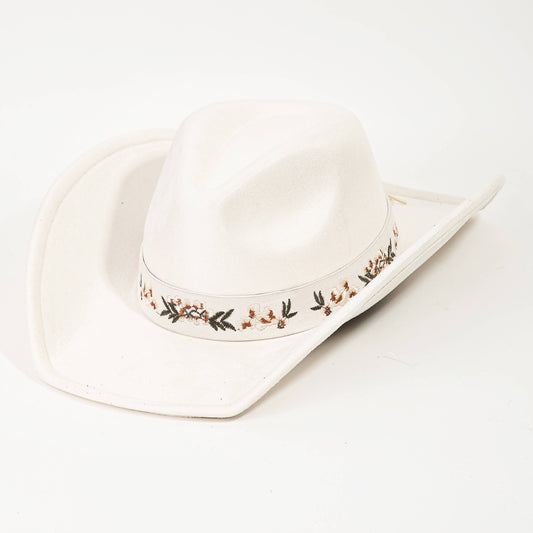 Boho Embroidered Floral Cowboy Hat