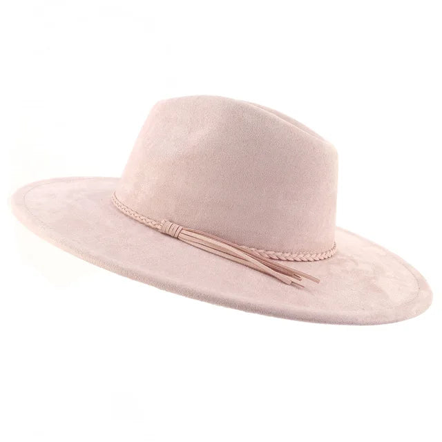 Suede Boho Nomad Wide Brim Fedora Hat pink blush