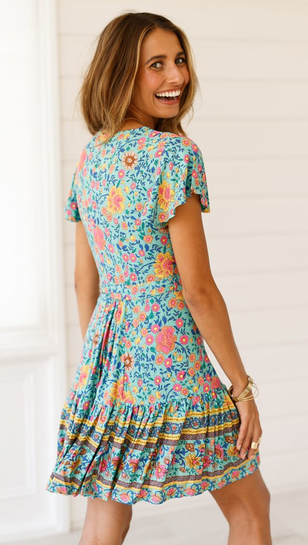 Bohemian Daydreamer Floral Wrap Mini Dress | Moonlight Gypsea