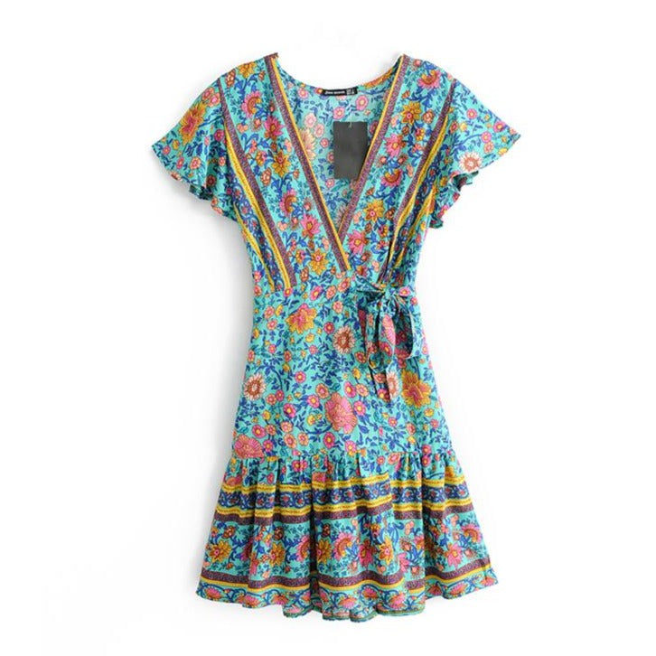 Bohemian Daydreamer Floral Wrap Mini Dress | Moonlight Gypsea