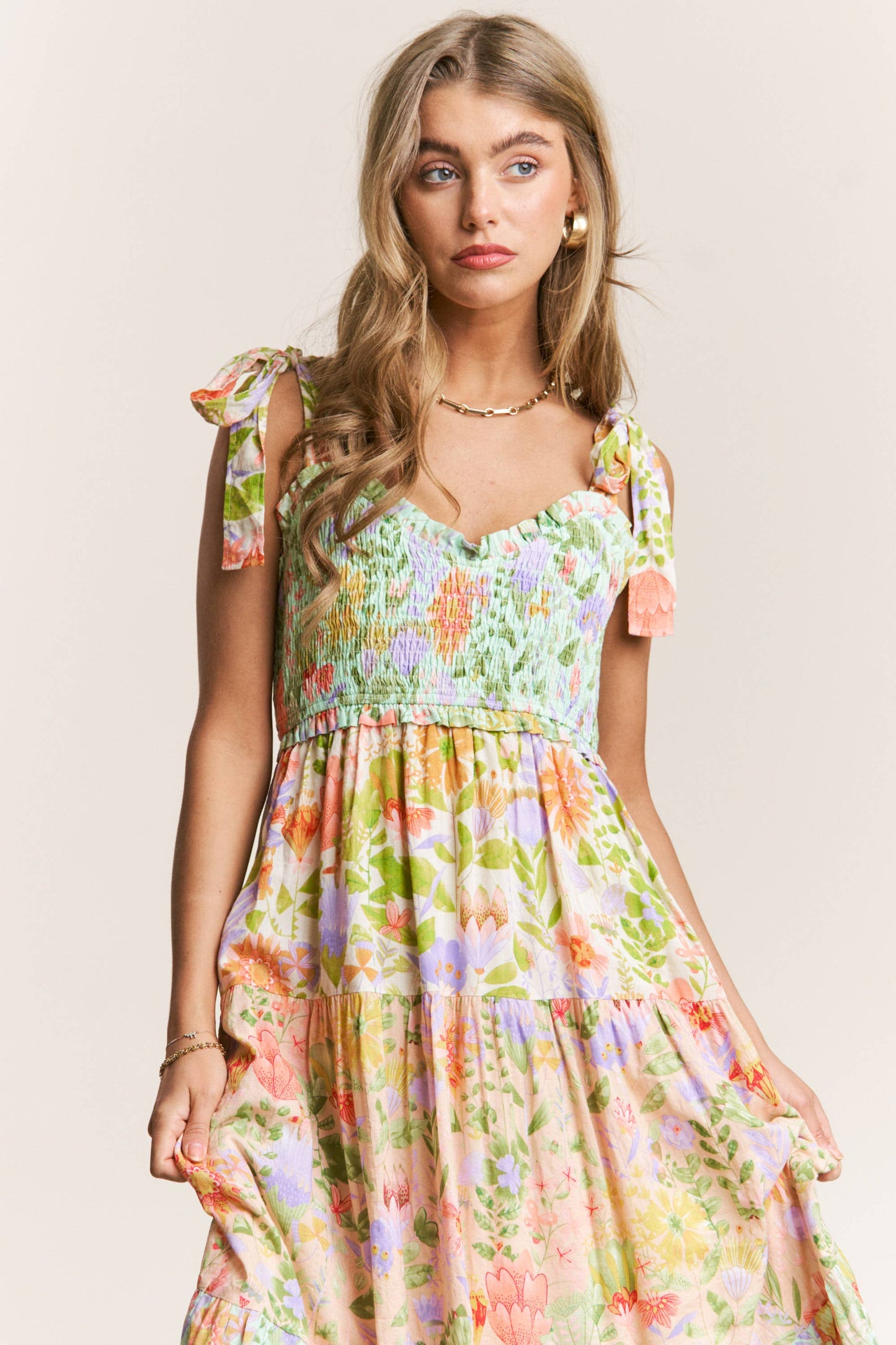 Floral Tiered Bow Maxi Dress