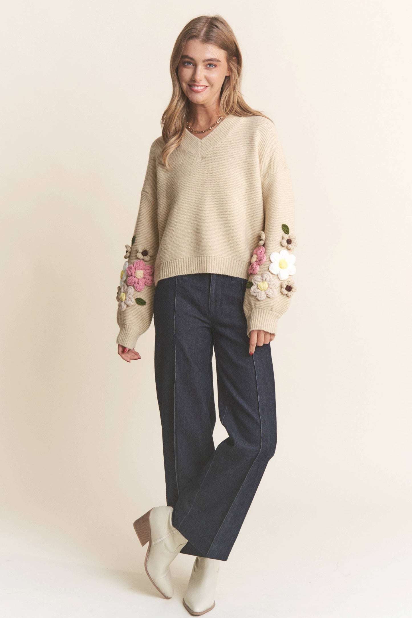 3D Embroidered Floral Pullover Sweater