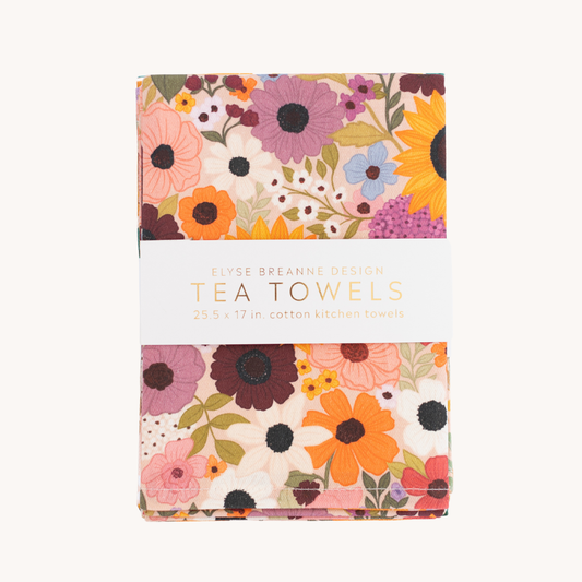 Set of 2 Rainbow Garden Pink Floral Tea Towels