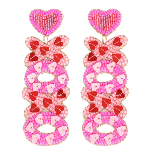 Valentine's Day Sequin Beaded XOXO  Heart Earrings