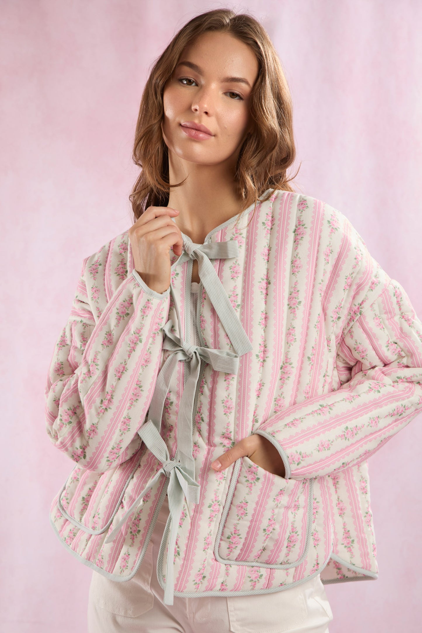 Valentine's Day Sweetheart Floral Front Tie Jacket