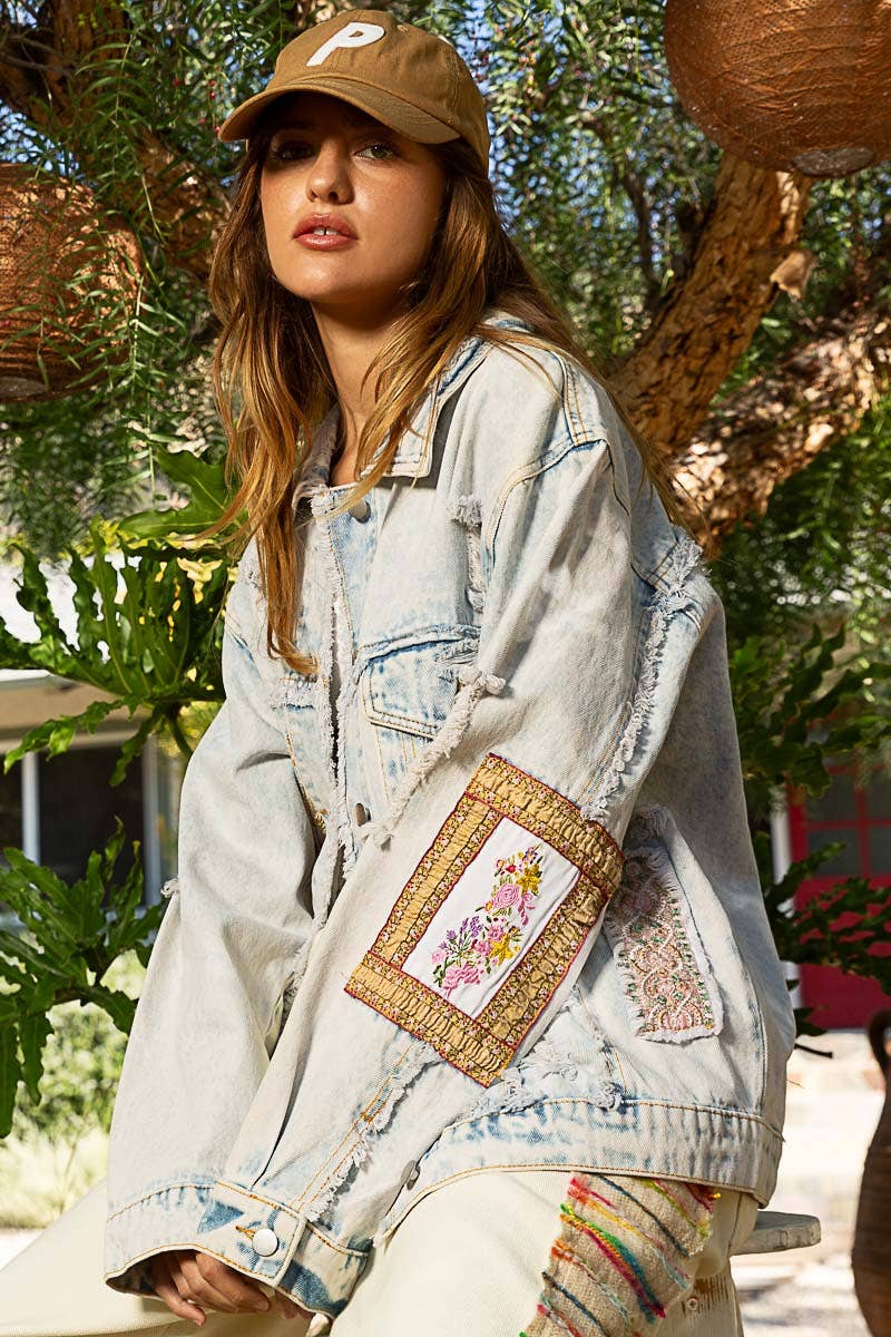Distressed Patch Work Denim Shacket – Moonlight Gypsea