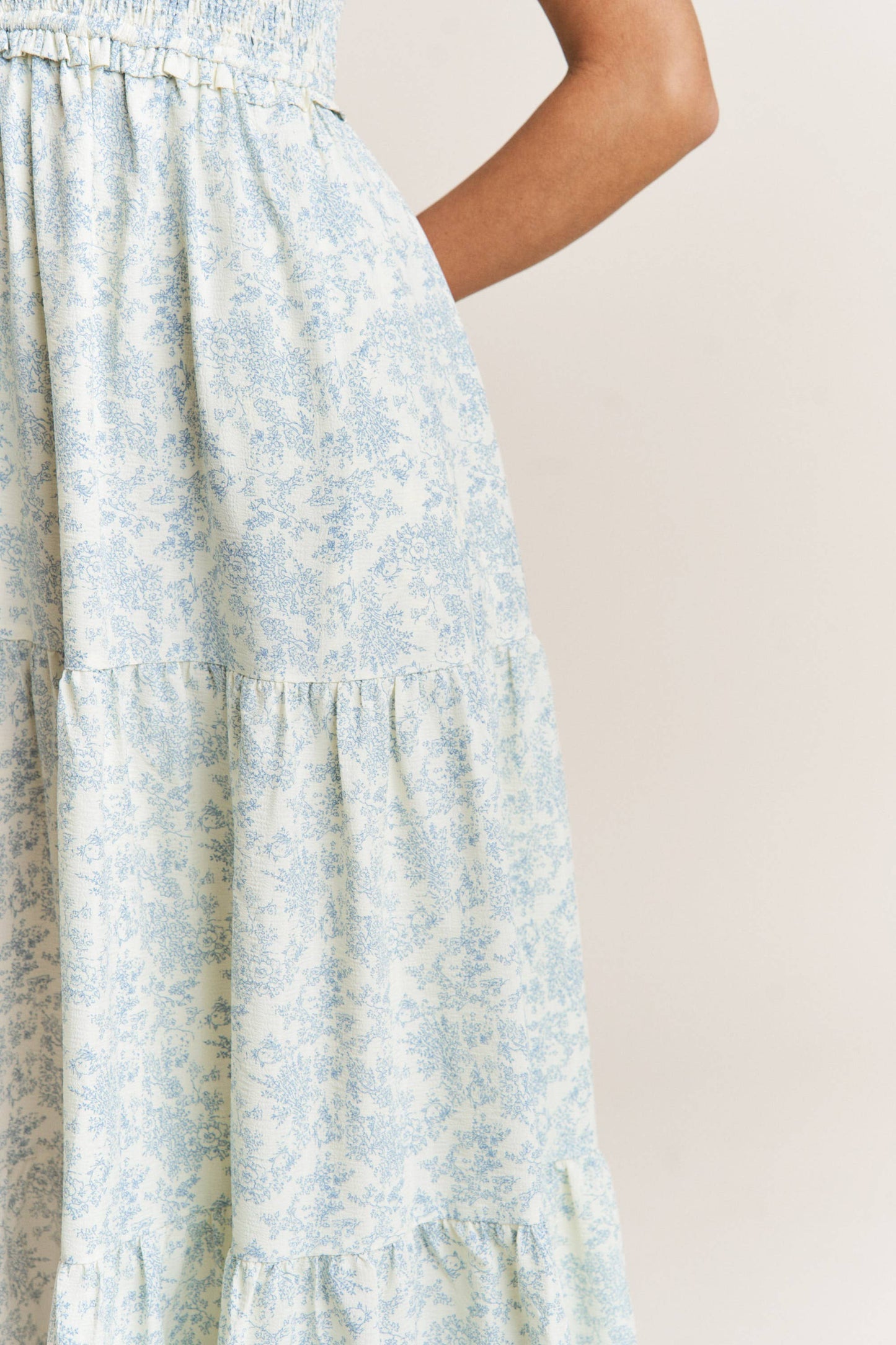 Blue Floral Tiered Bow Maxi Dress