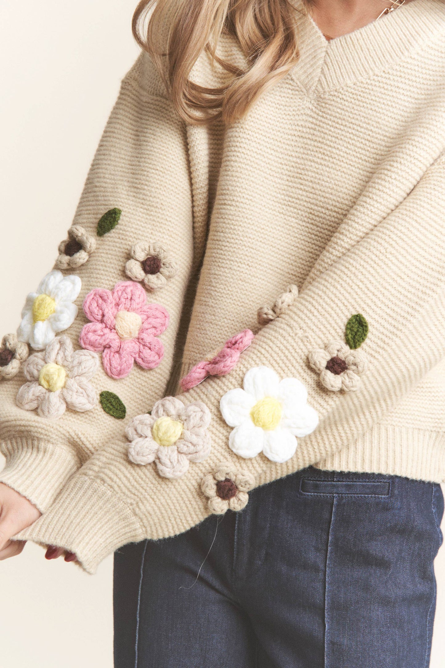 3D Embroidered Floral Pullover Sweater
