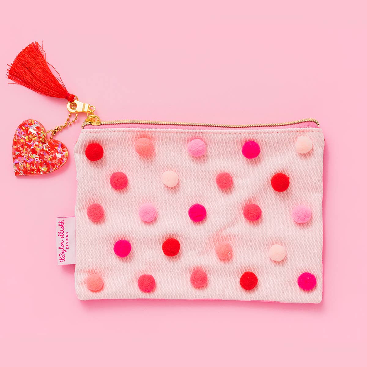 Valentine's Day Pink Pom Pom Heart Pouch