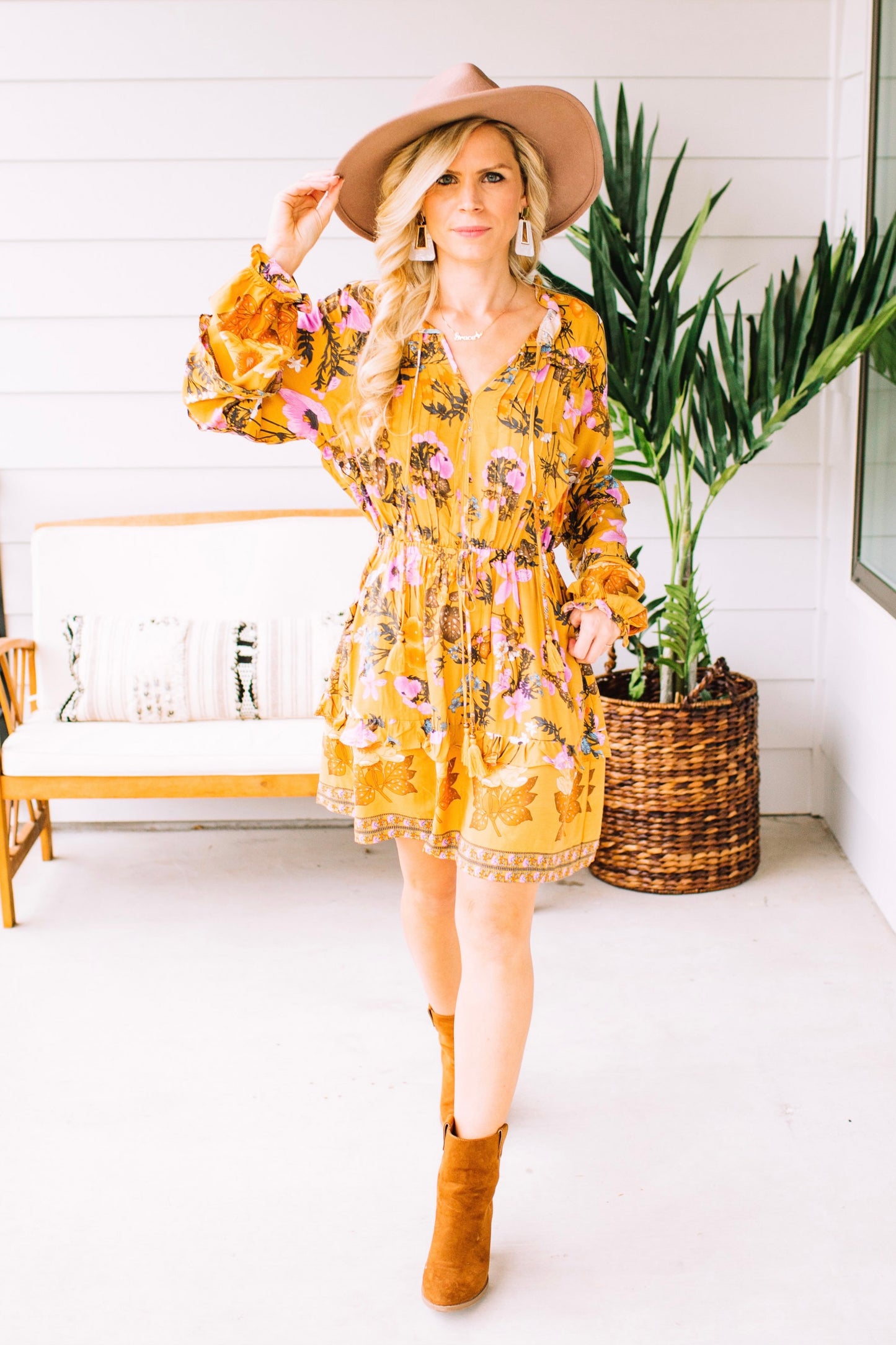 Wild Flower Ruffle Mini Dress - Yellow