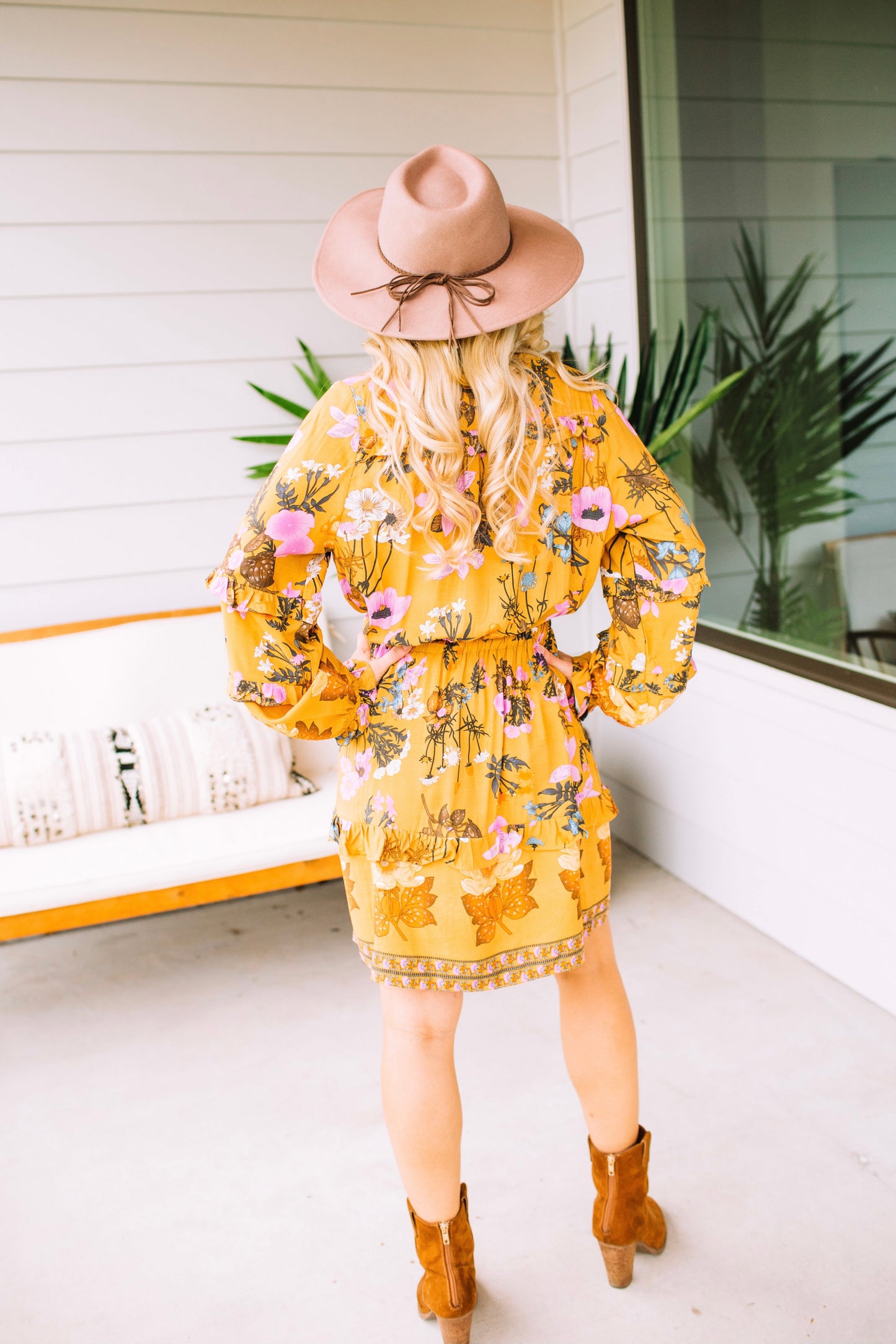 Wild Flower Ruffle Mini Dress - Yellow