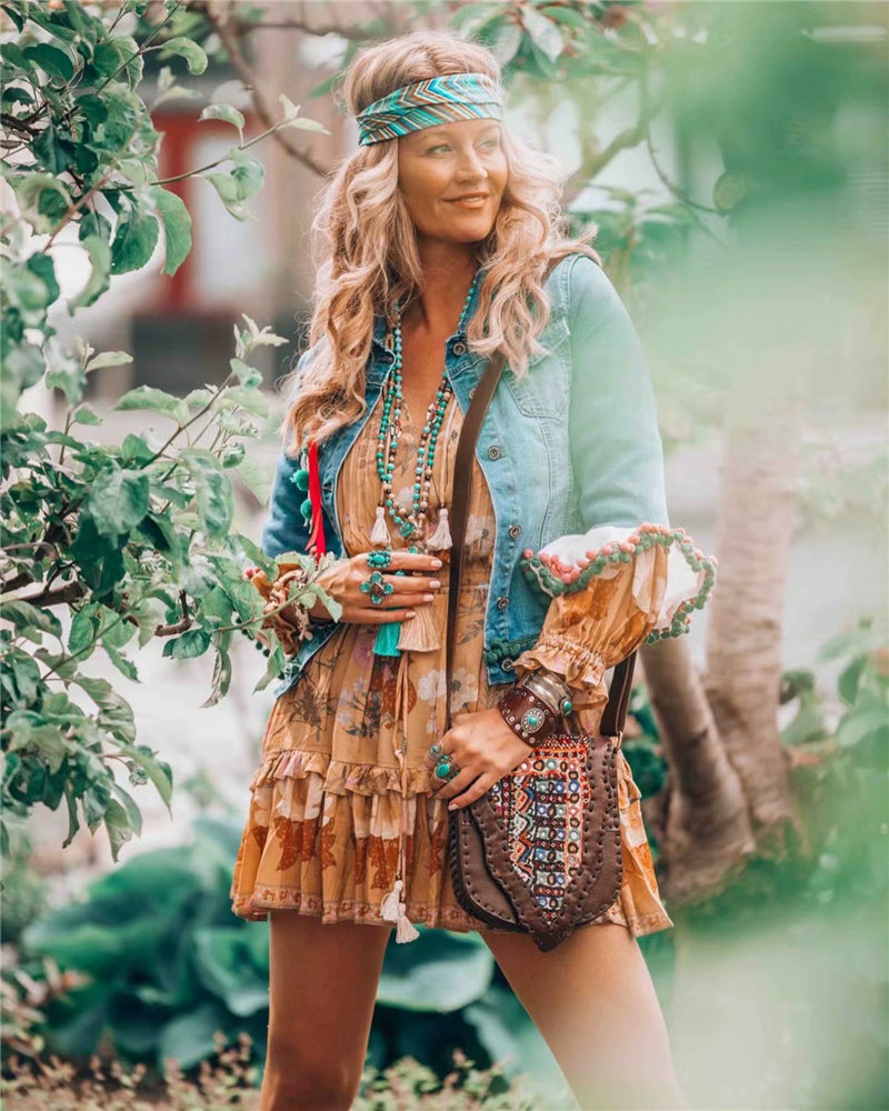 Wild Flower Ruffle Mini Bohemian Dress - Yellow | Moonlight Gypsea