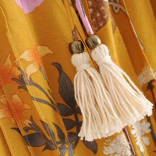 Wild Flower Ruffle Mini Bohemian Dress - Yellow | Moonlight Gypsea