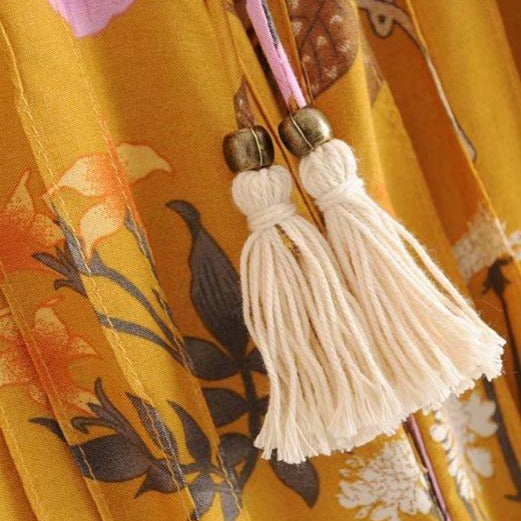 Wild Flower Ruffle Mini Bohemian Dress - Yellow | Moonlight Gypsea