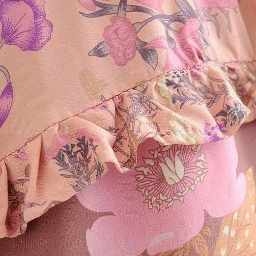 Wild Flower Ruffle Mini Bohemian Dress - Pink | Moonlight Gypsea