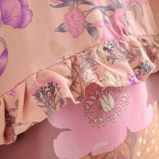 Wild Flower Ruffle Mini Bohemian Dress - Pink | Moonlight Gypsea