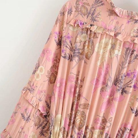 Wild Flower Ruffle Mini Bohemian Dress - Pink | Moonlight Gypsea