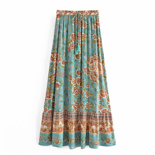 Hippie Chick Bohemian Floral Maxi Skirt - Turquoise | Moonlight Gypsea