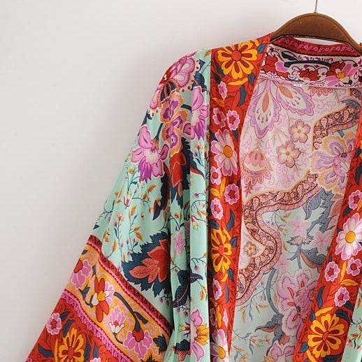 Sun Goddess Bohemian Floral Kimono - Red | Moonlight Gypsea