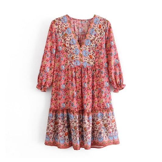 Heartbreaker Bohemian Floral Ruffle Mini Dress | Moonlight Gypsea