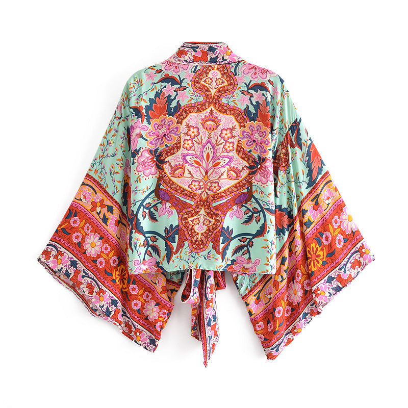 Bohemian Wanderlust Tie Front Floral Kimono Top - Red | Moonlight Gypsea